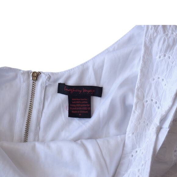 Y2K White Eyelet Cotton Peplum Top, Size Medium - Picture 4 of 6